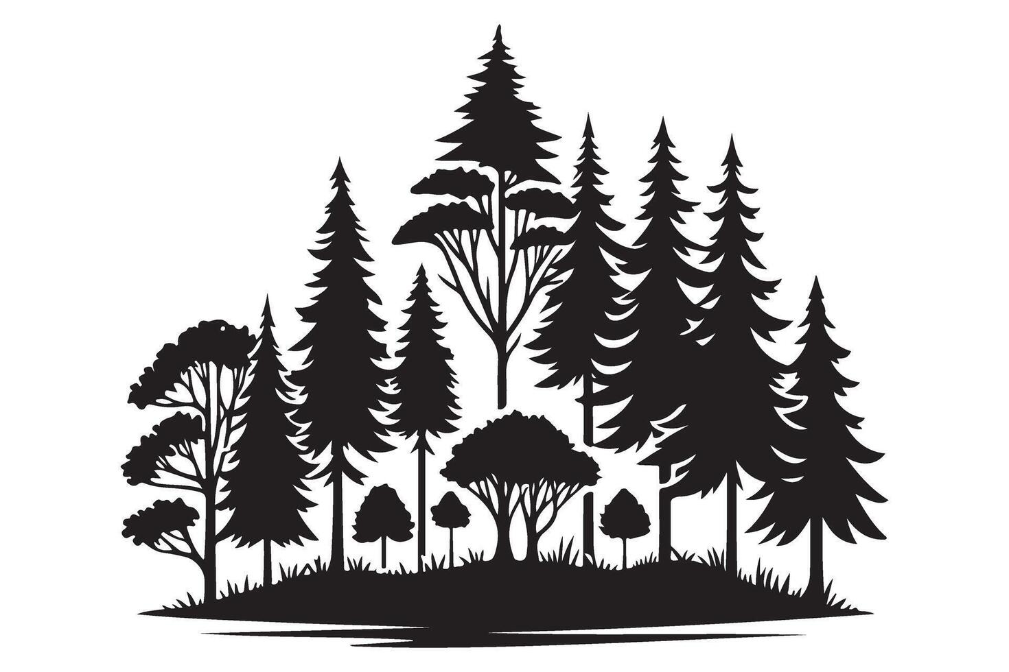 Forest Silhouette Illustration with Trees and Greenery vector