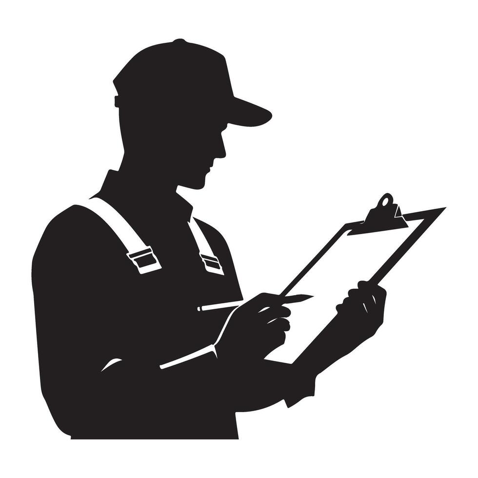 Inspector Silhouette with Clipboard for Inspection and Quality Control vector
