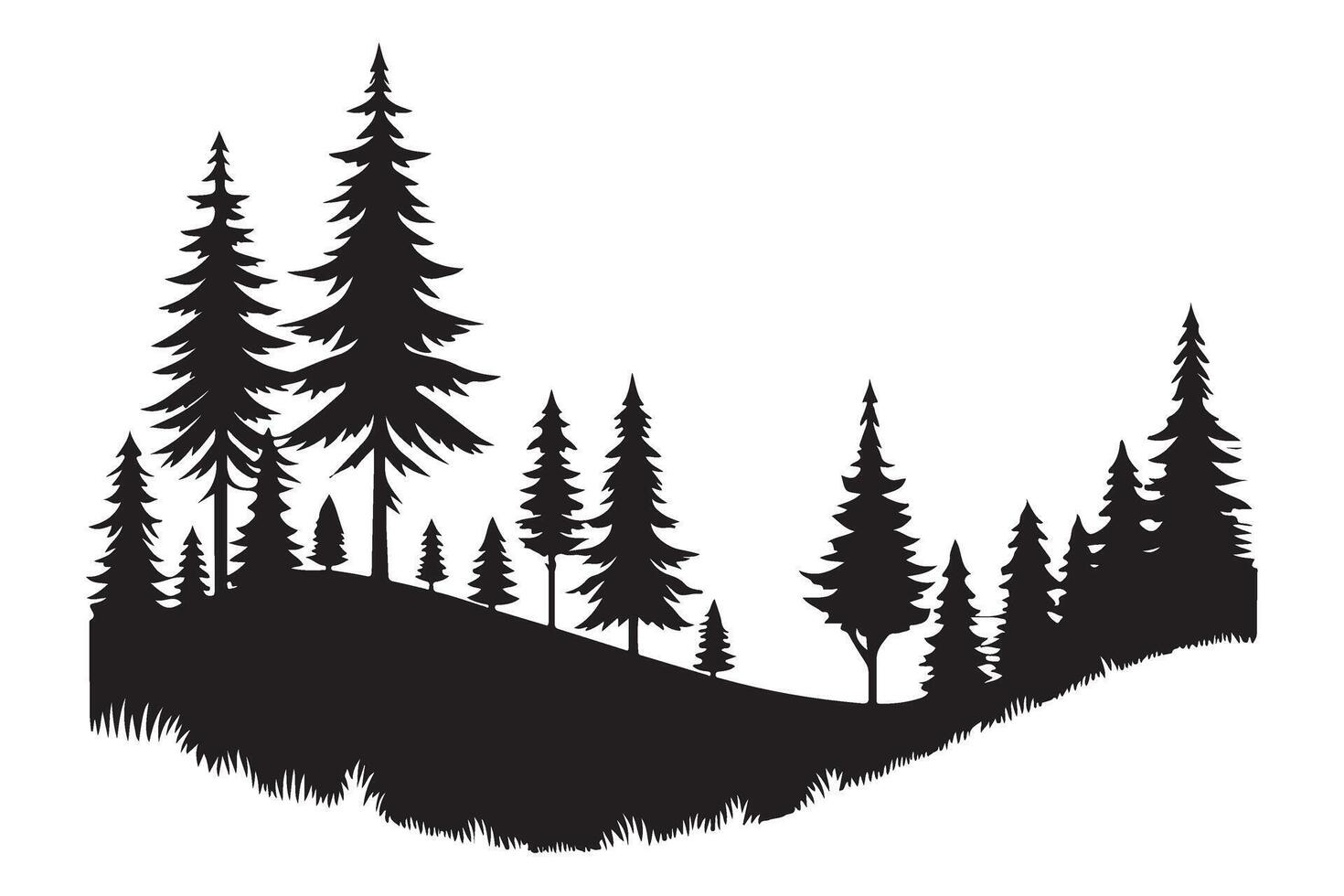 Majestic Pine Trees Forest Landscape Silhouette Illustration Design vector