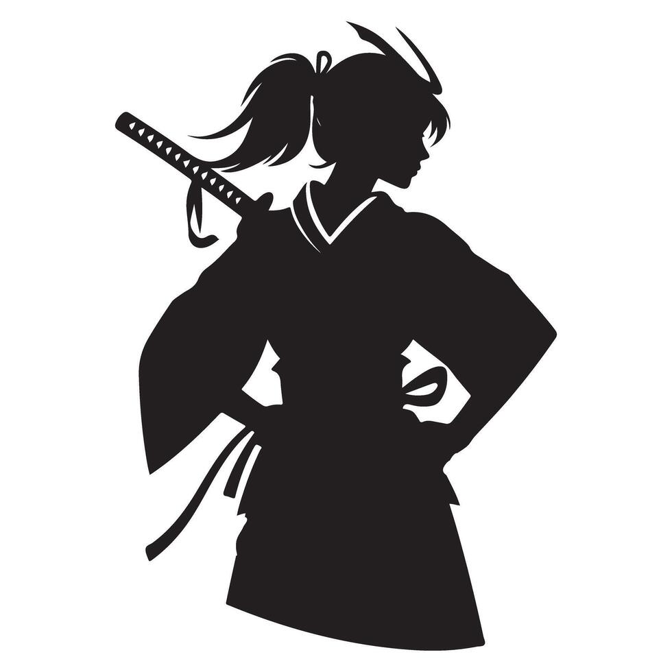 Female Samurai Silhouette Illustration Japanese Warrior Culture vector