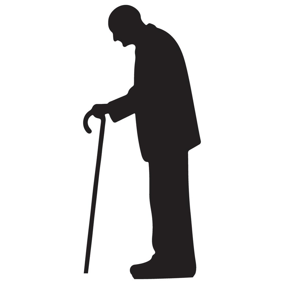 Old Man Silhouette Walking With Cane Vintage Senior Illustration vector