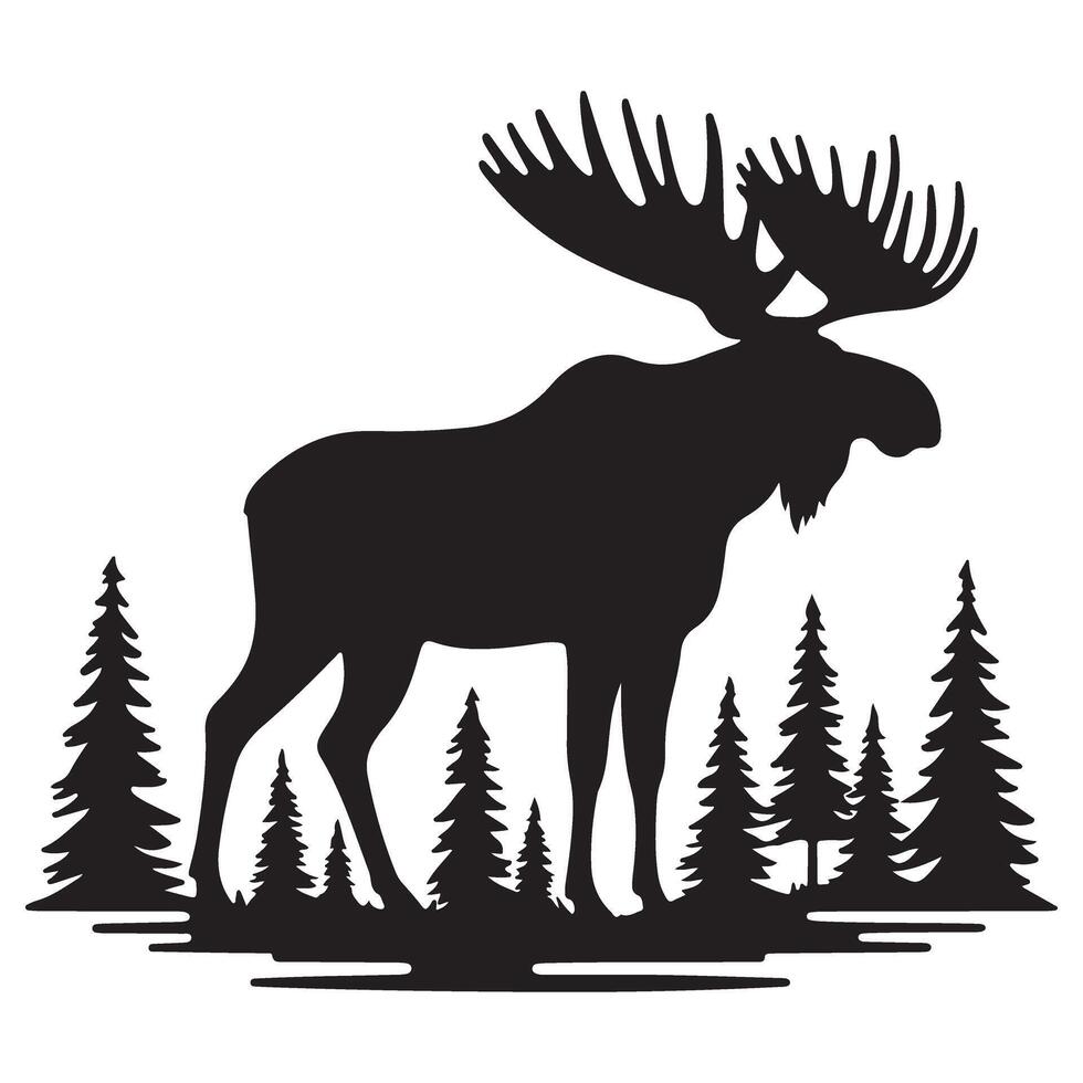 Majestic Moose Silhouette in Forest Illustration Artwork vector