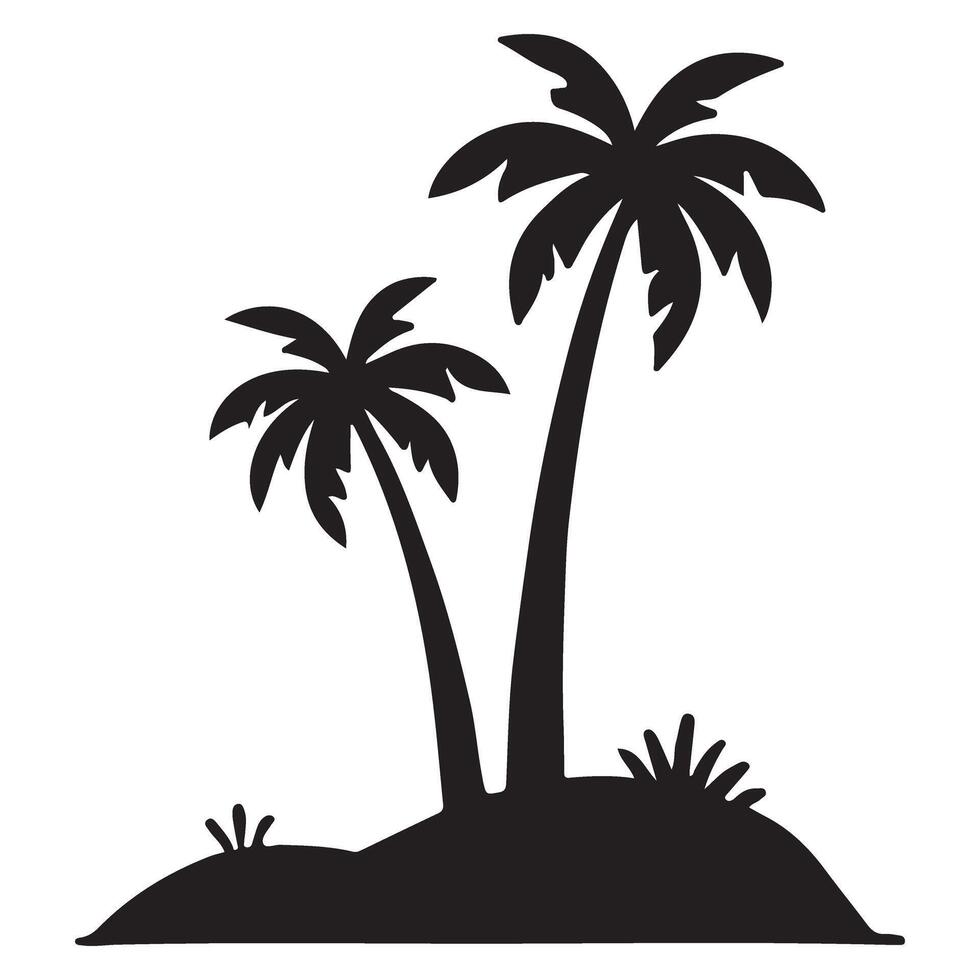 Tropical Island Silhouette with Two Palm Trees Illustration Design vector