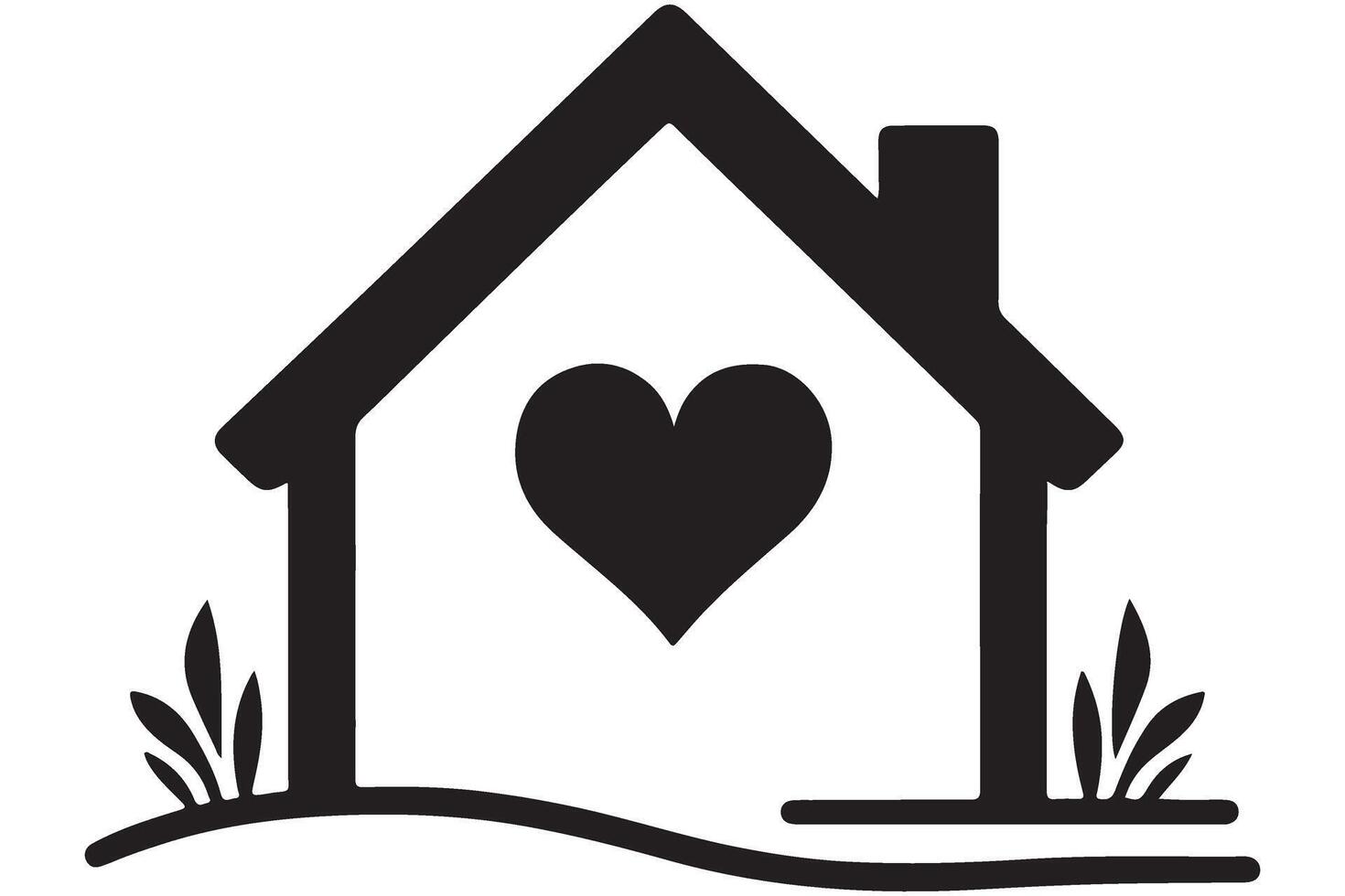 Home with Heart Silhouette Symbol of Love and Community Support vector