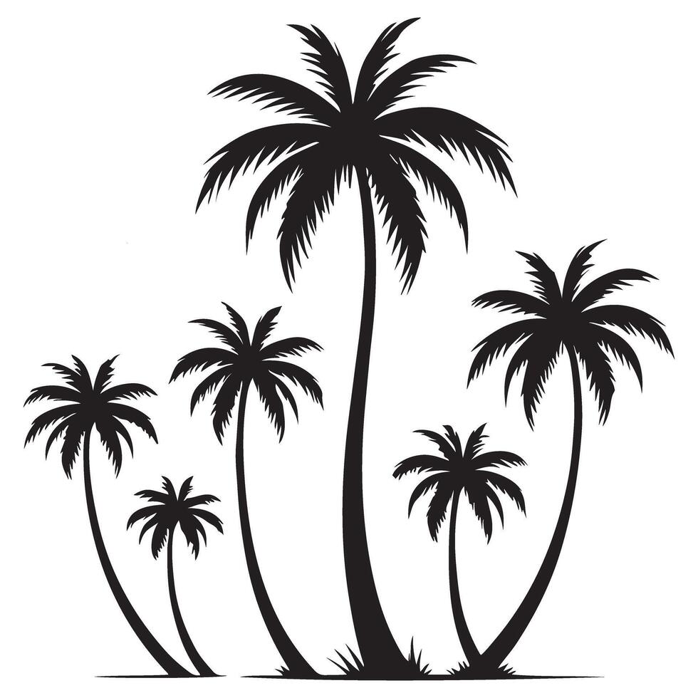 Silhouette of a Group of Palm Trees Tropical Landscape Scenery vector