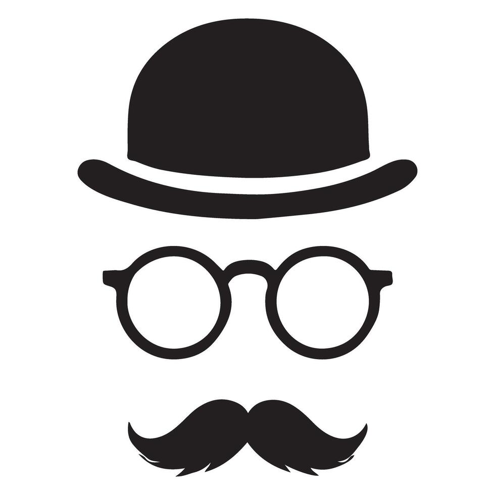 Detective Icon with Hat, Glasses, and Mustache in Silhouette Style vector