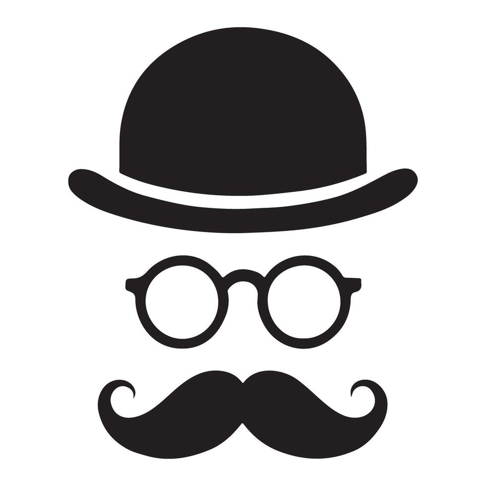 Sophisticated Gentleman Icon Bowler Hat Glasses Moustache Silhouette vector