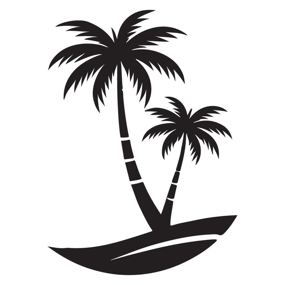 Two Palm Trees on Island Silhouette Tropical Beach Getaway vector