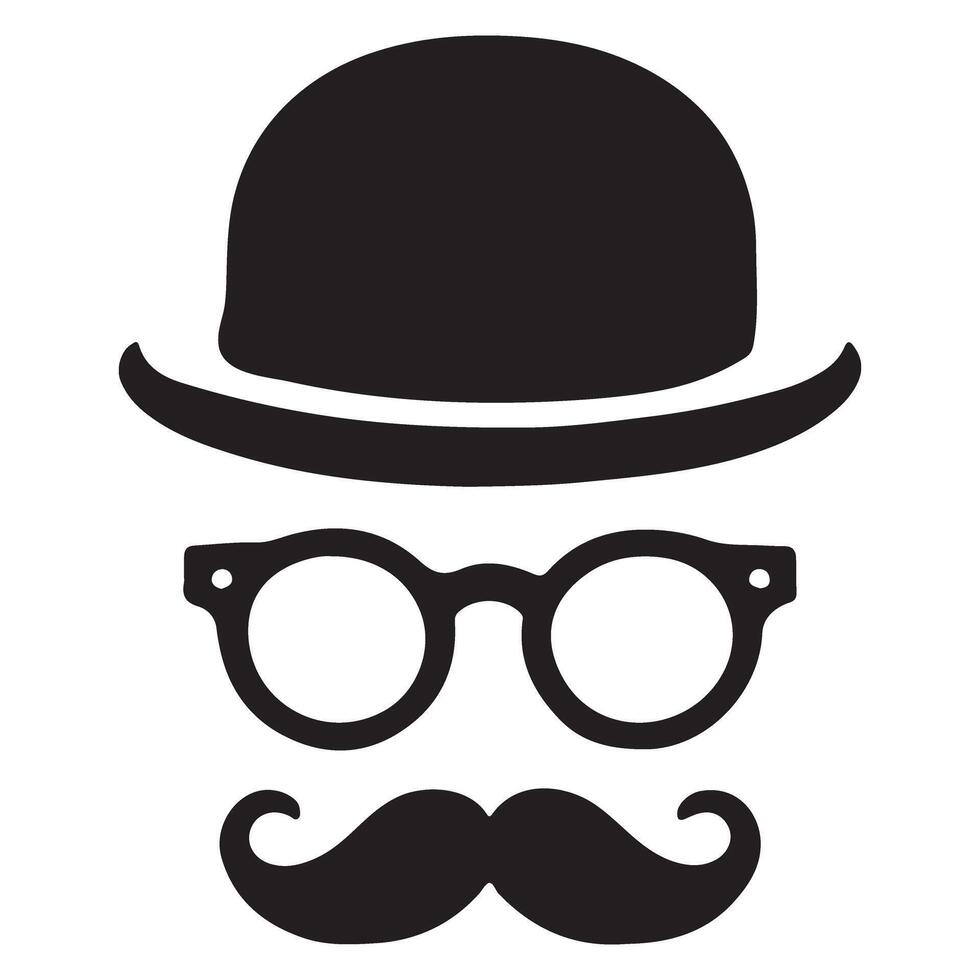 Vintage Gentleman Silhouette Illustration of Hat Glasses and Mustache vector