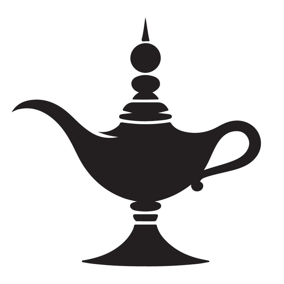 Ornate Genie Lamp Silhouette Illustration Classic Wish Making vector
