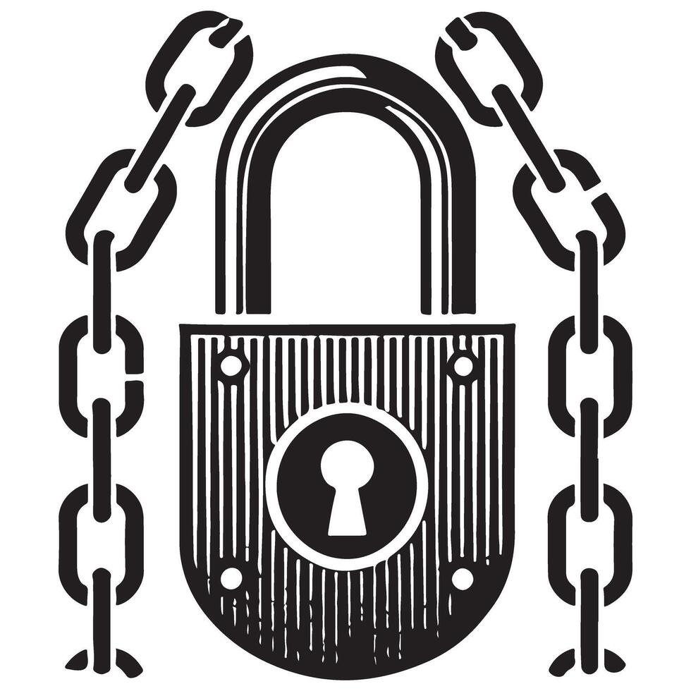 Silhouette Heavy Padlock with Chains Security Concept Artwork vector