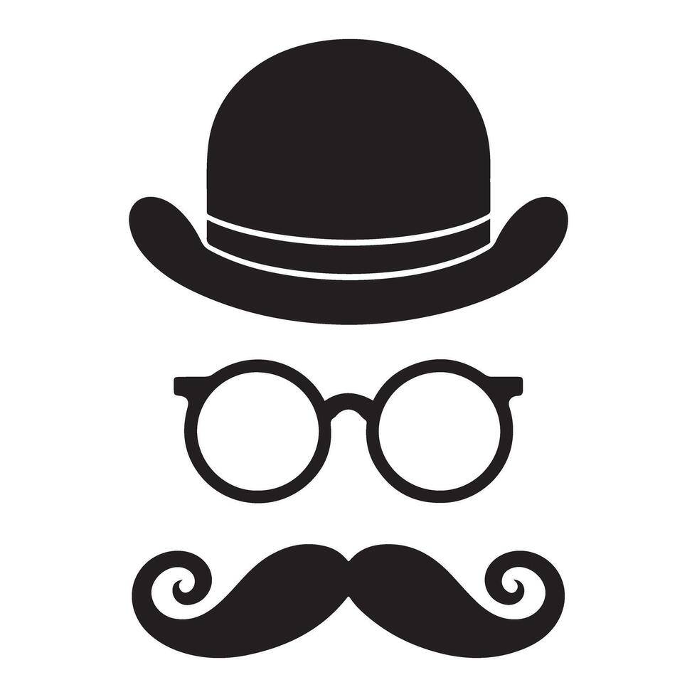 Gentleman Icon Bowler Hat Glasses And Moustache Silhouette vector