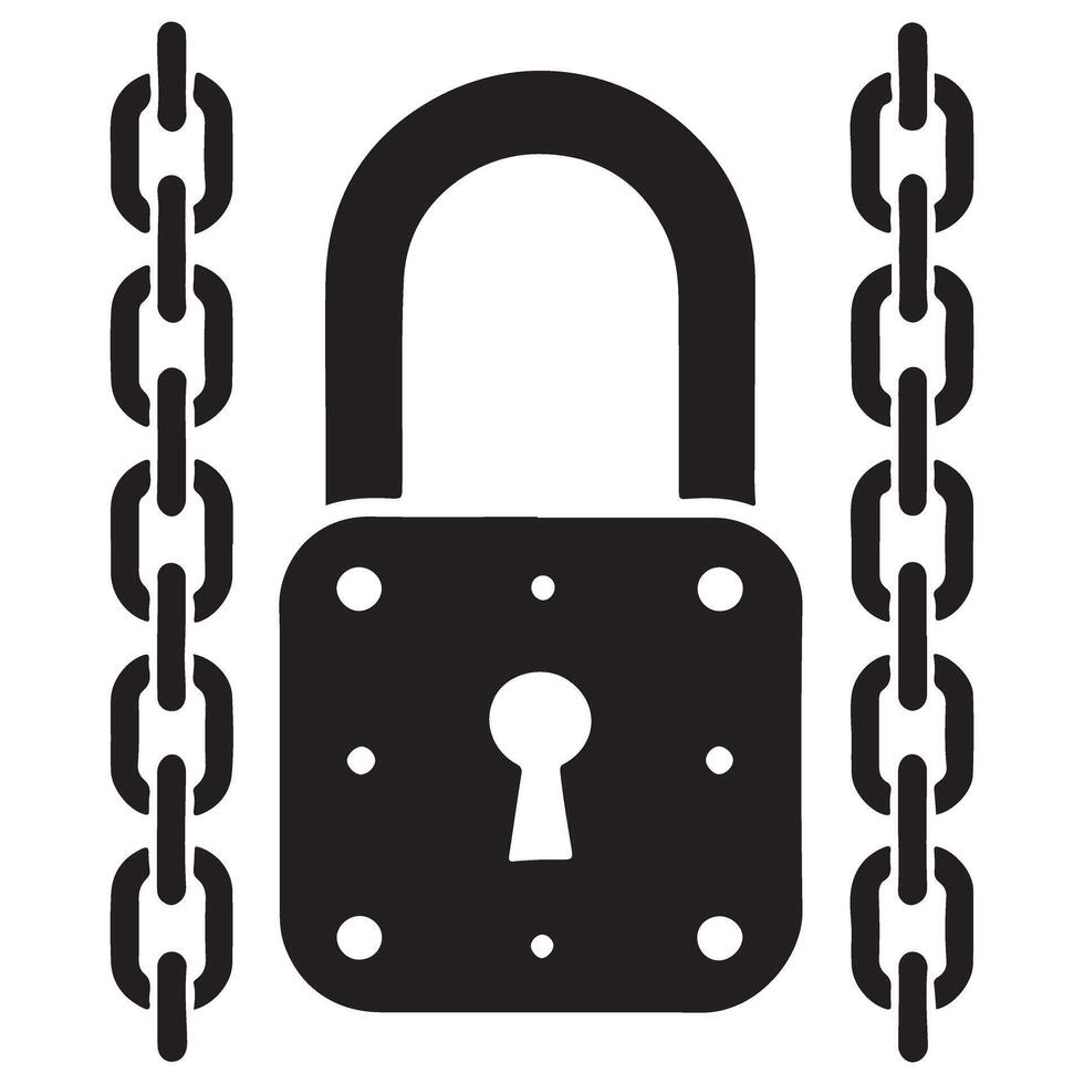 Heavily Secured Padlock with Chains Silhouette Illustration vector