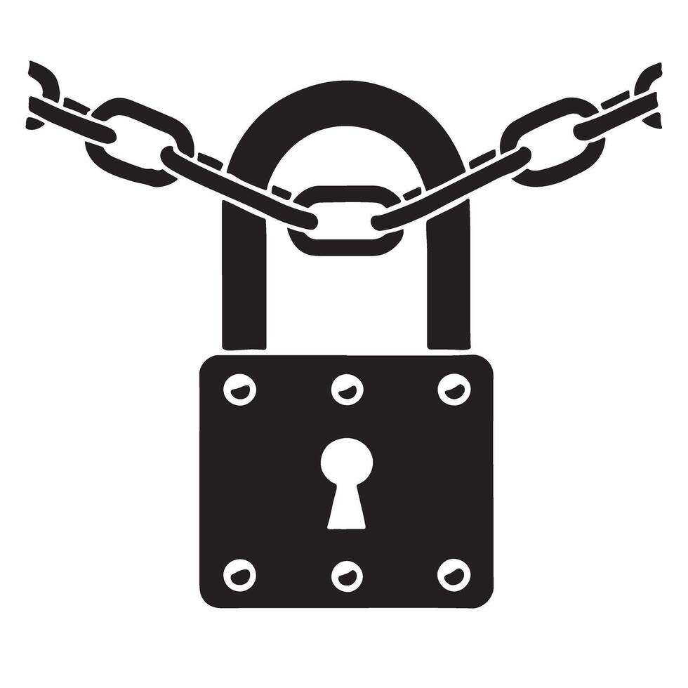 Security Lock And Chain Silhouette Graphic Safety Illustration vector