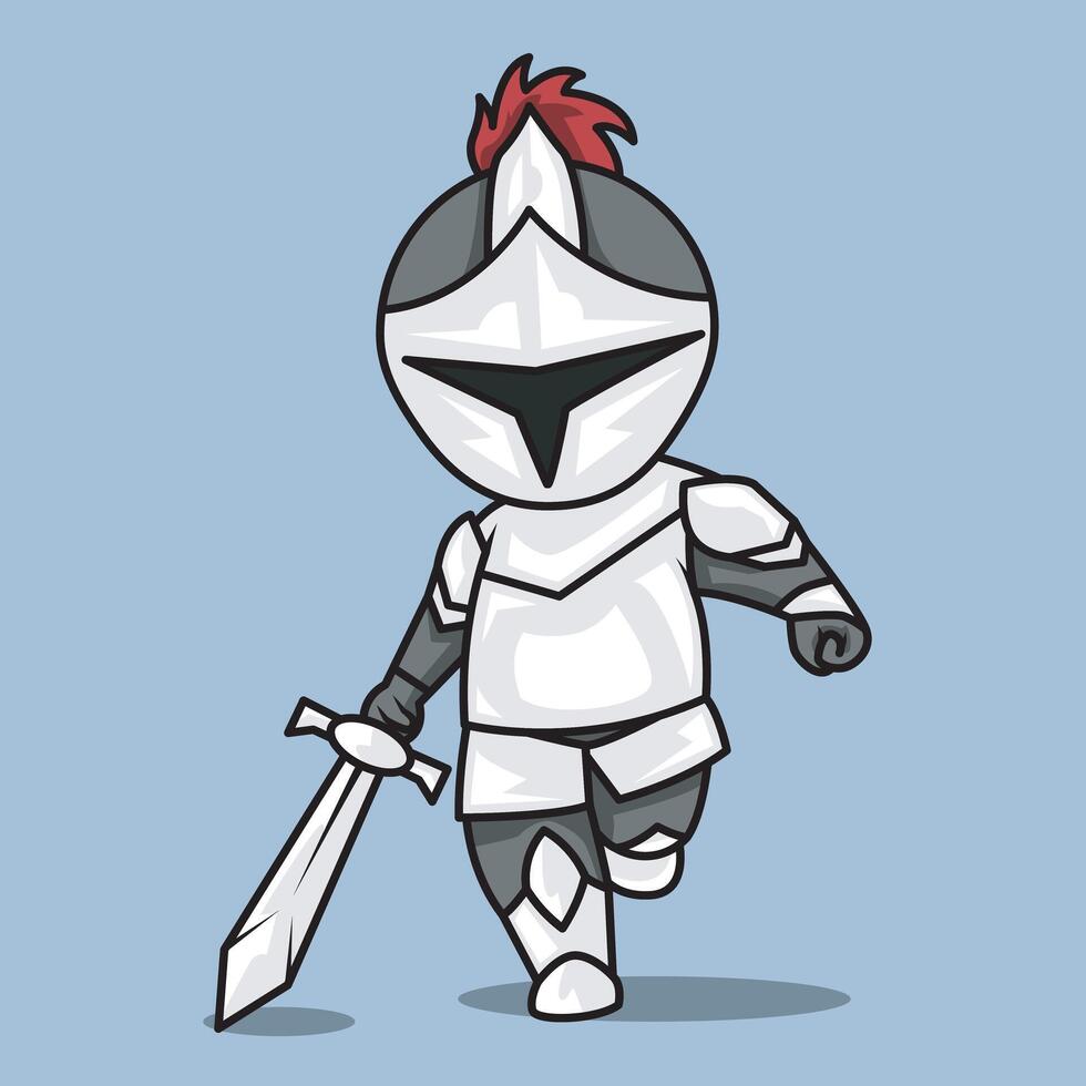cute knight front view wearing armor carrying sword vector