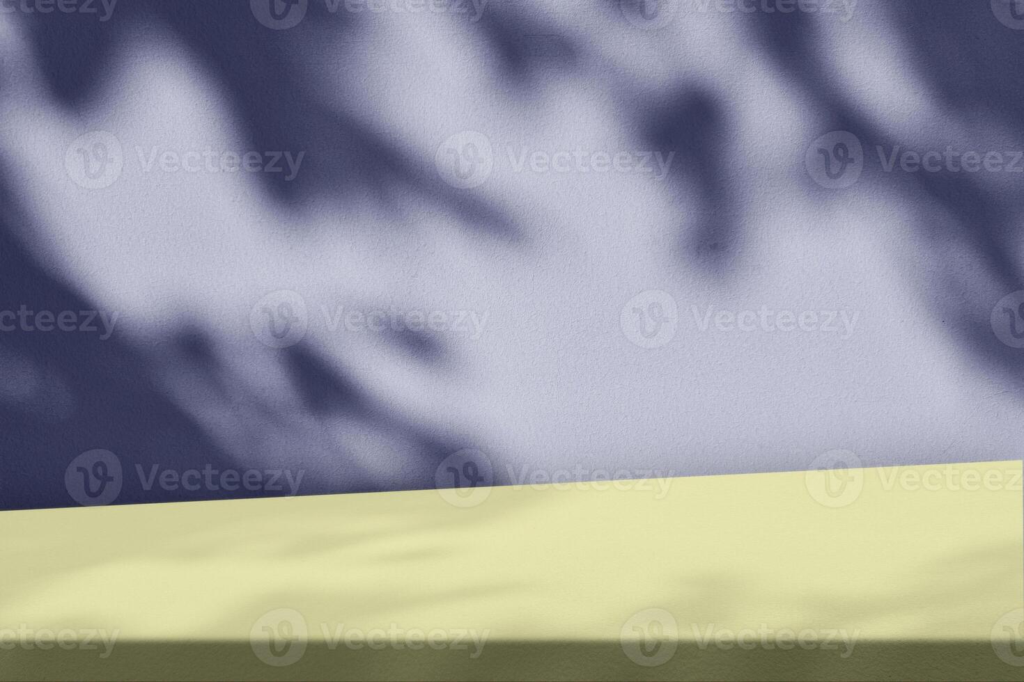 Diagonal Yellow Table with Blue Stucco Wall Texture Background with Light Beam and Shadow photo