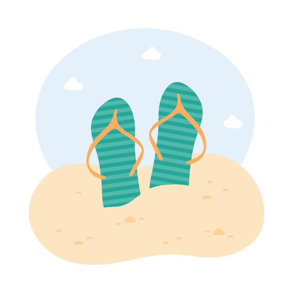 Flip flop on the summer beach sand vector