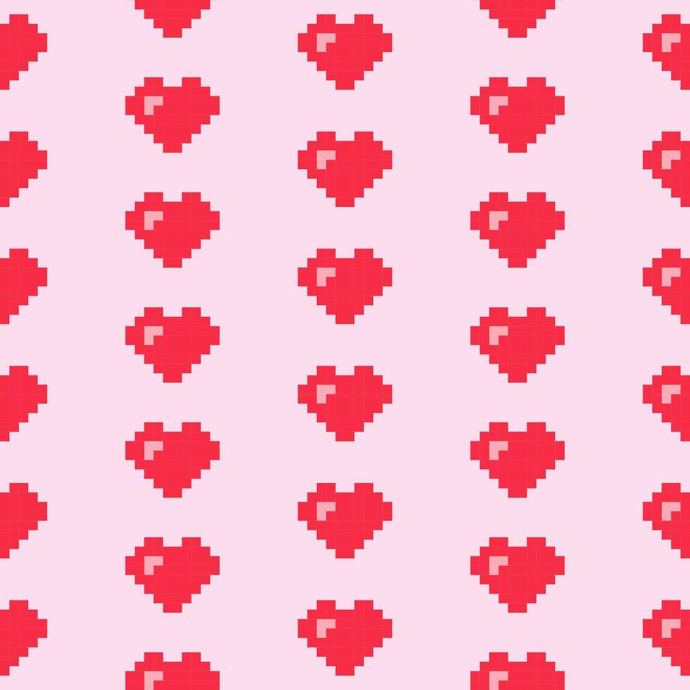 Seamless pattern with red pixel hearts vector