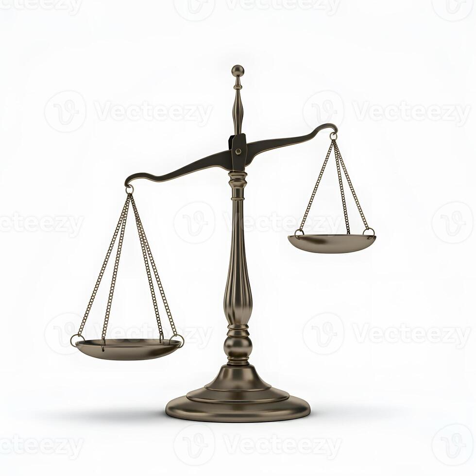 Brass Scales of Justice Symbol of Law and Equality on a White Background photo