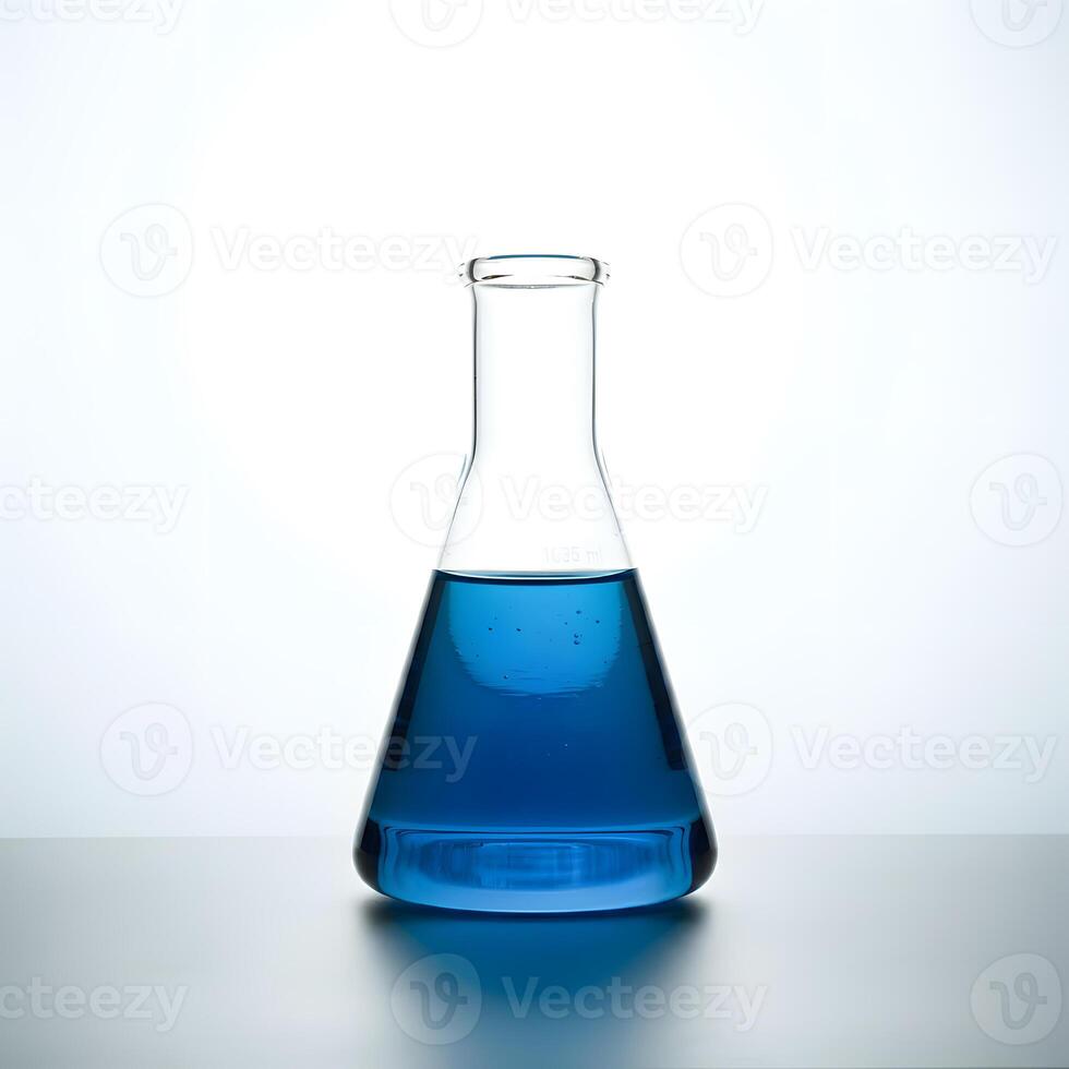 Laboratory Glass Flask with Red Liquid Chemistry Experiment Isolated on White Background photo