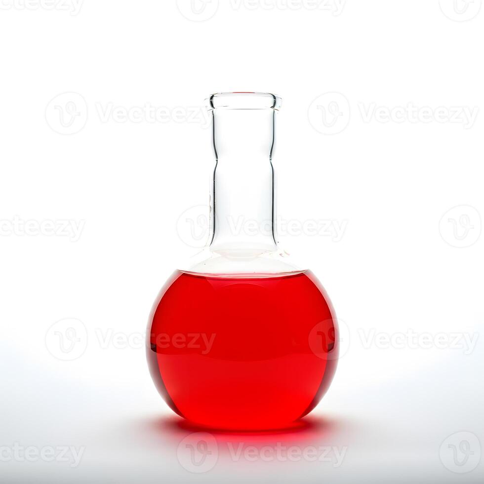 Laboratory Glass Flask with Red Liquid Chemistry Experiment Isolated on a White Background photo