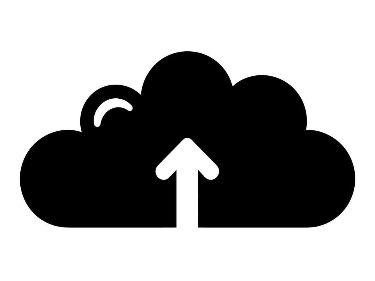 Icon depicting cloud computing with an upward arrow indicating data upload or transfer. Features a rounded cloud silhouette, small storage bubble, and clear black lines on white background. vector