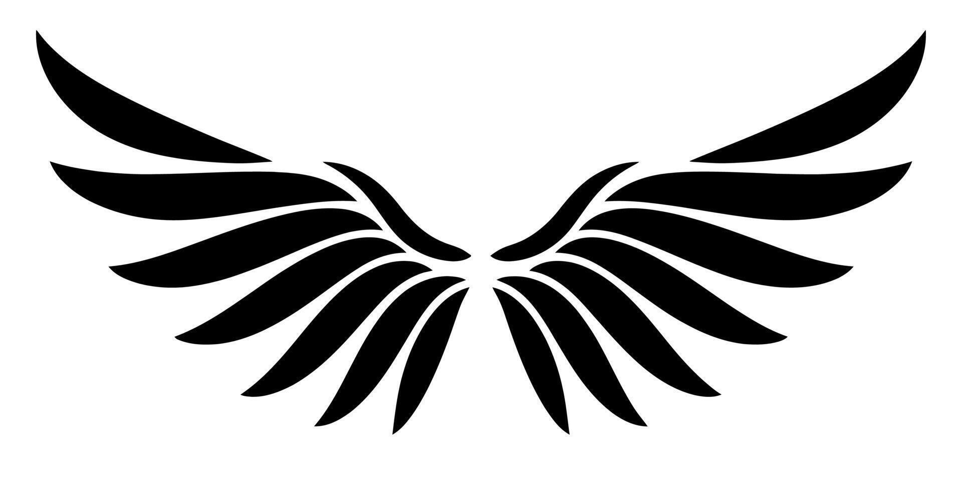 Stylized abstract wings in bold black lines on white background, symbolizing empowerment, freedom, and balance. Ideal for motivational designs, branding, or arts requiring minimalist aesthetics. vector