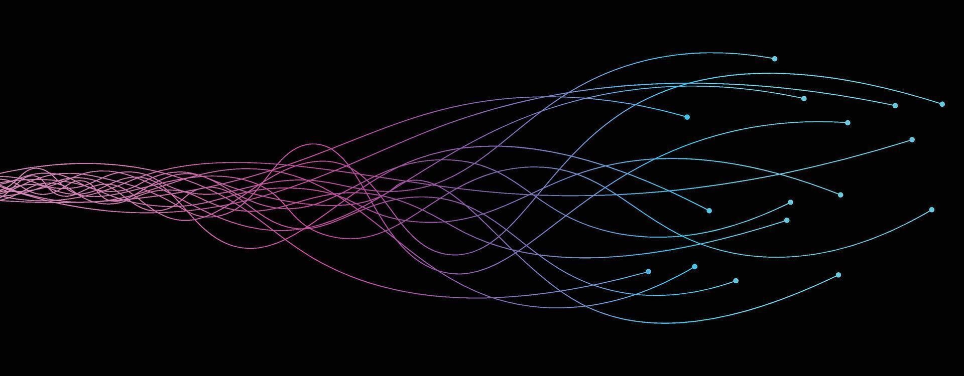 Abstract lines wavy flowing dynamic on black background. Concept of AI technology, digital, communication, 5G, and science vector