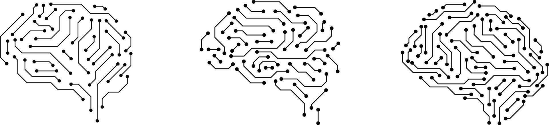 Digital brain icons. Electronic brain. Big data, artificial intelligence, machine learning, technology, ai,and computer chip concept vector