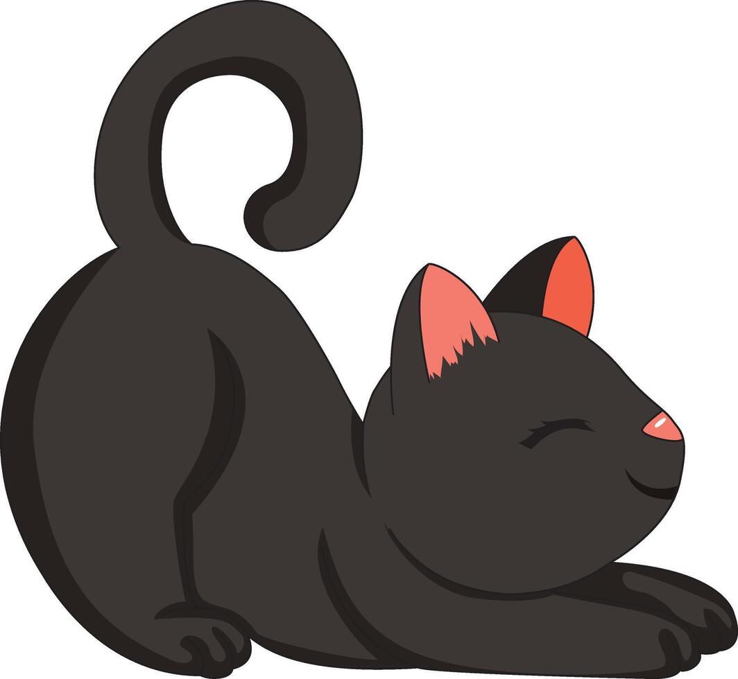 Stretching Lazy Black Cat Anime vector