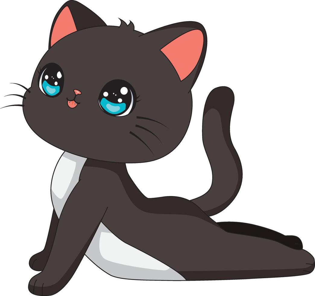 Cat Yoga Kitten Doing Cobra Pose Black Kitty Mascot vector