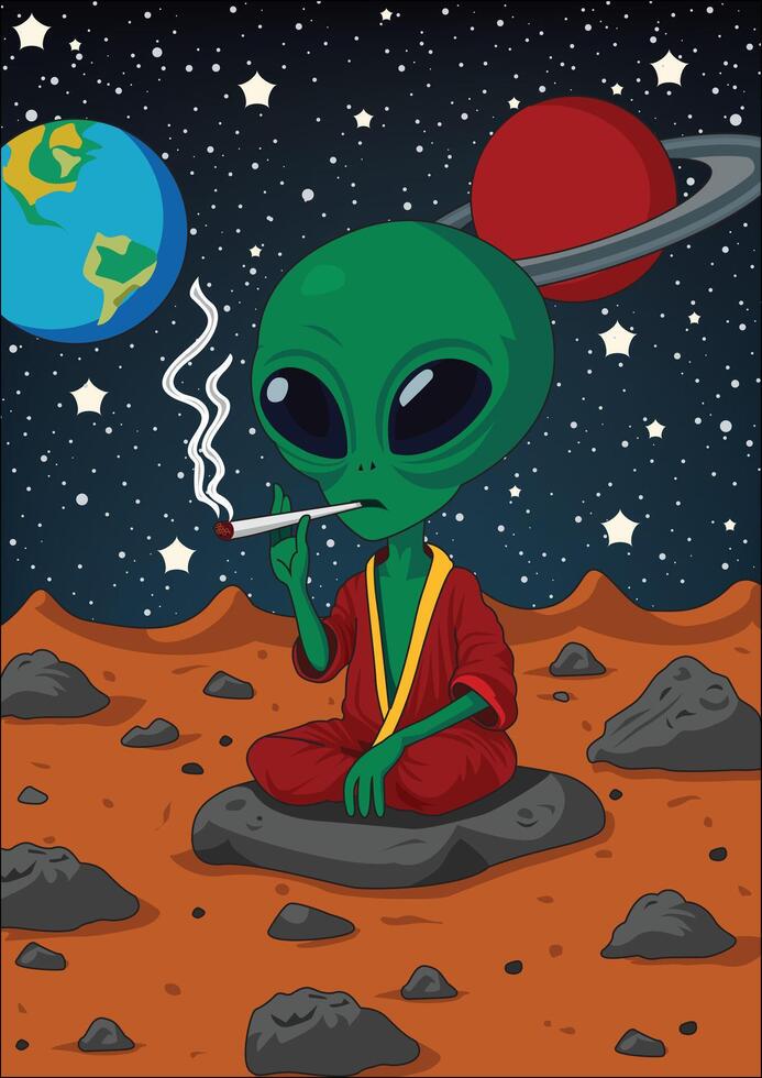 Alien Smoking On Space vector