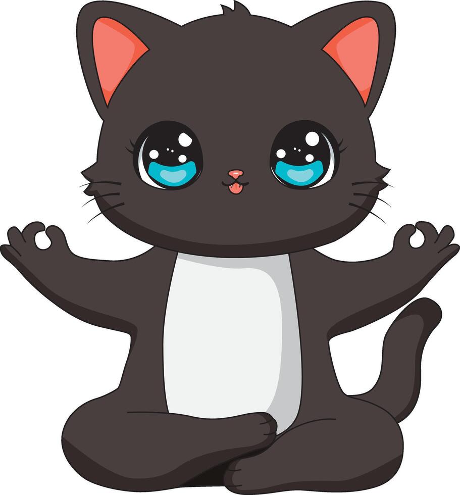 Cat Yoga Lotus Pose Black Kitty Mascot vector