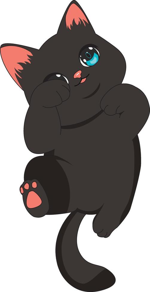 Black Cat Lying Upside Down Kitty Character vector