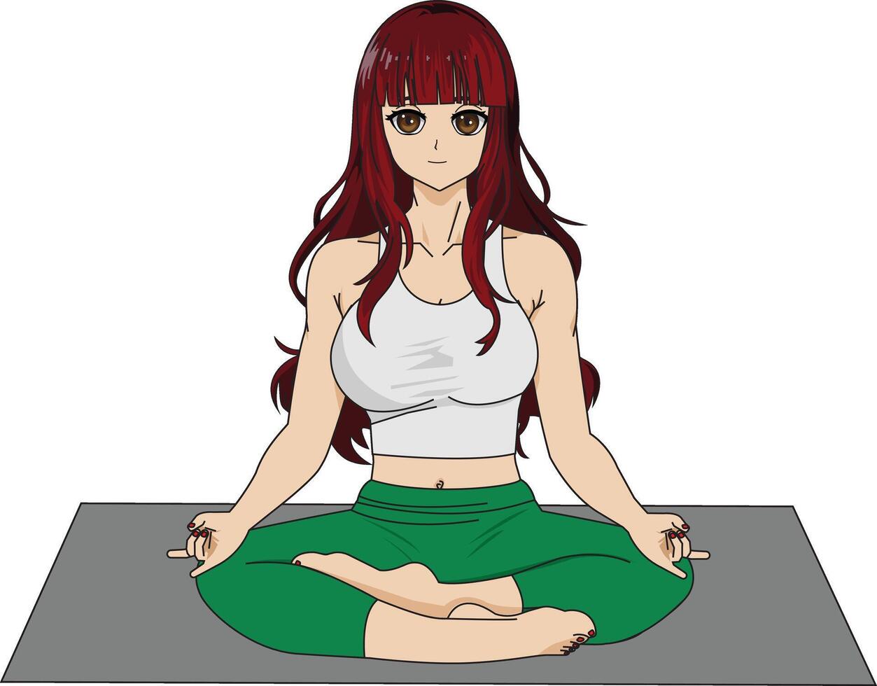 Anime Girl Doing Easy Pose Yoga Sukhasana vector
