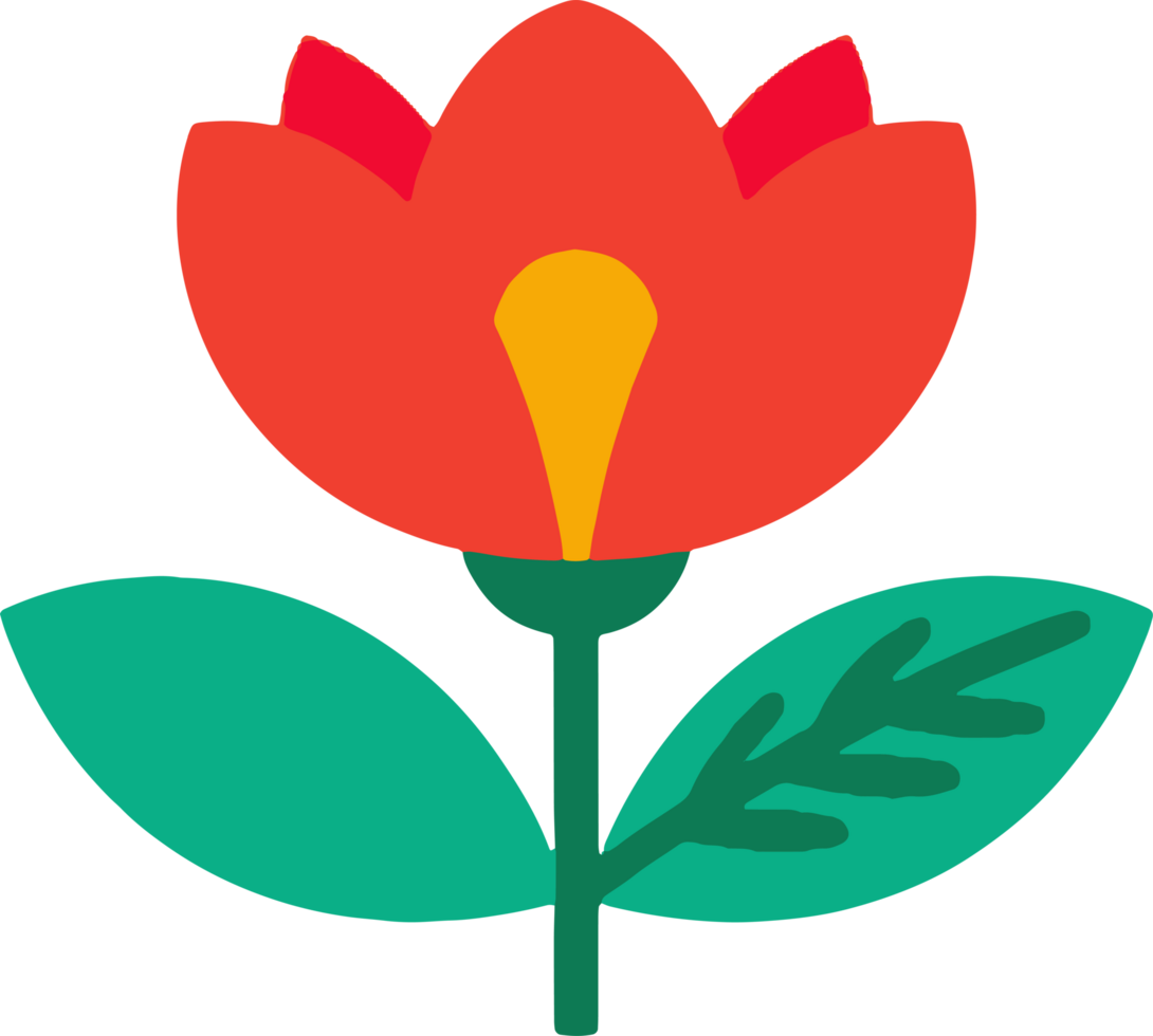 A red flower with green leaves png