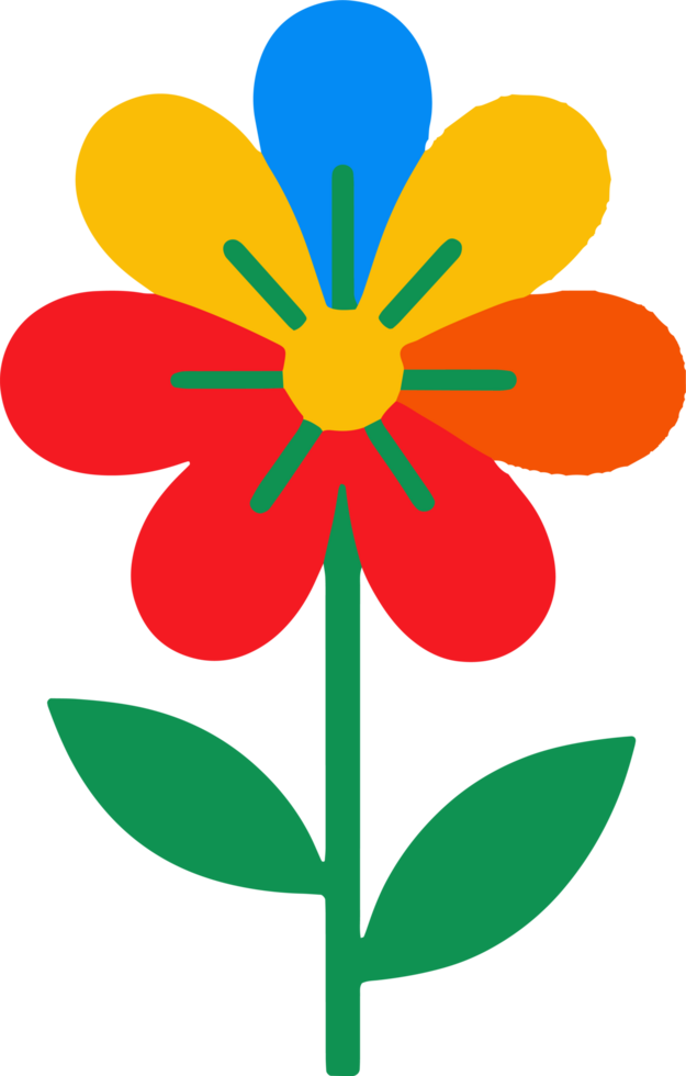 A colorful flower with leaves on it png