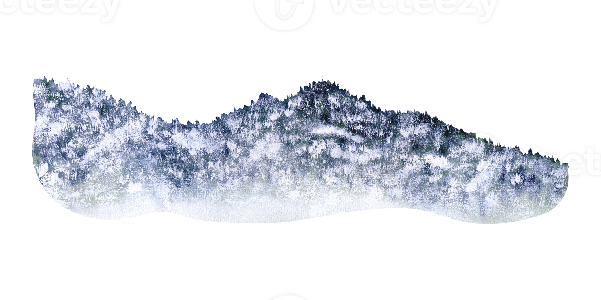 Mountains covered with forest and snow. Part of the landscape-constructor. Watercolor illustration, hand-drawn on the background isolated. For decoration, design, printing and polygraphy, advertising png