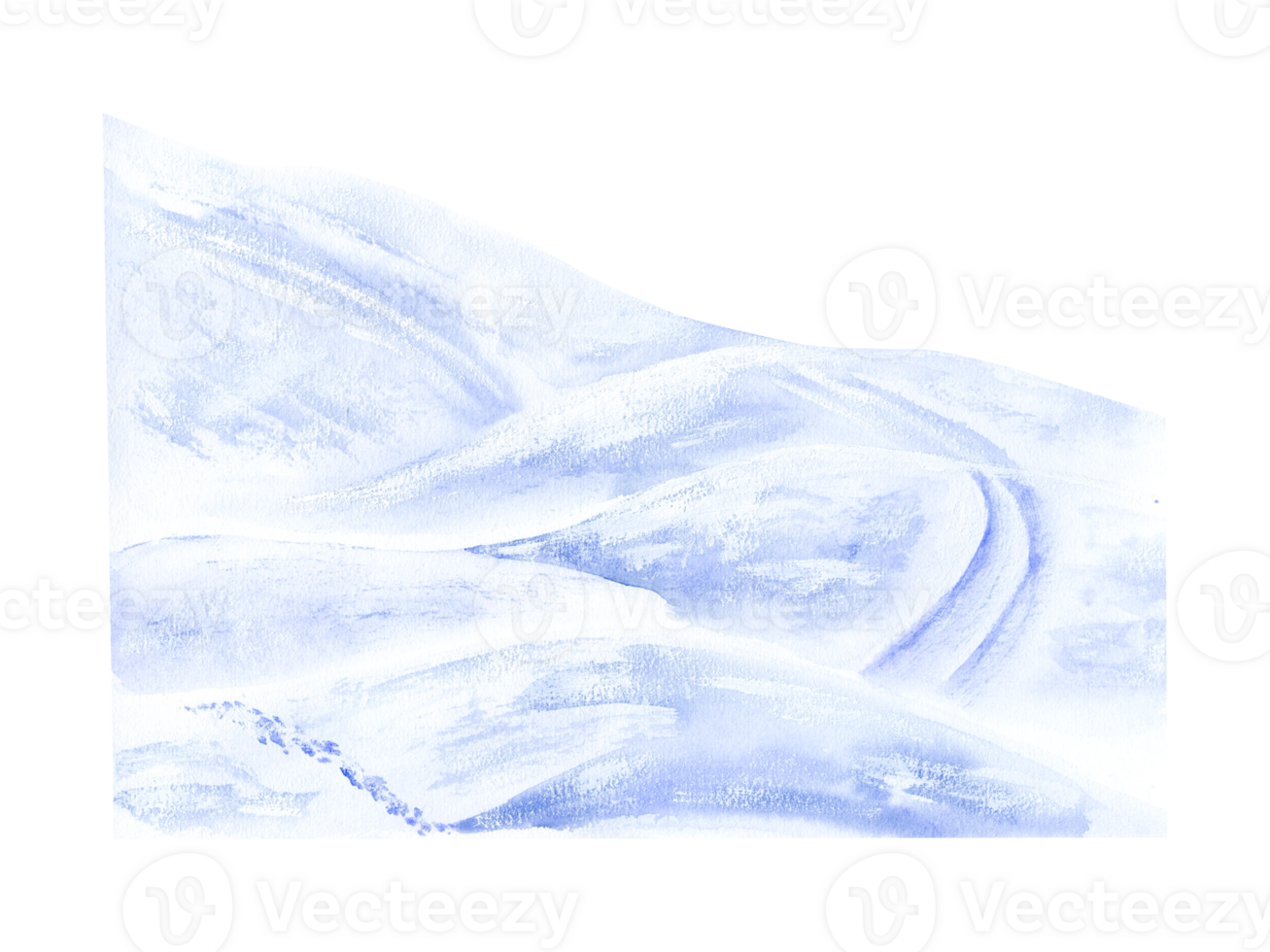 Snow-covered hills, slides, snowdrifts. Ski track, paths, tracks. Part of the landscape-constructor. Watercolor illustration, hand-drawn on the background isolated. For decor, design, polygraphy png