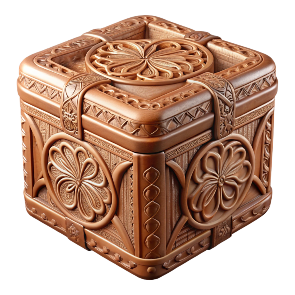serene abstract Carved Wooden Box Intricate Pattern Transparent Background detailed png