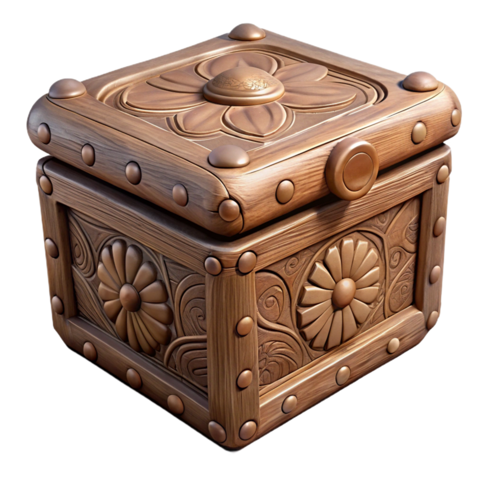beautiful minimalist Carved Wooden Box with Lid Transparent Background professional png