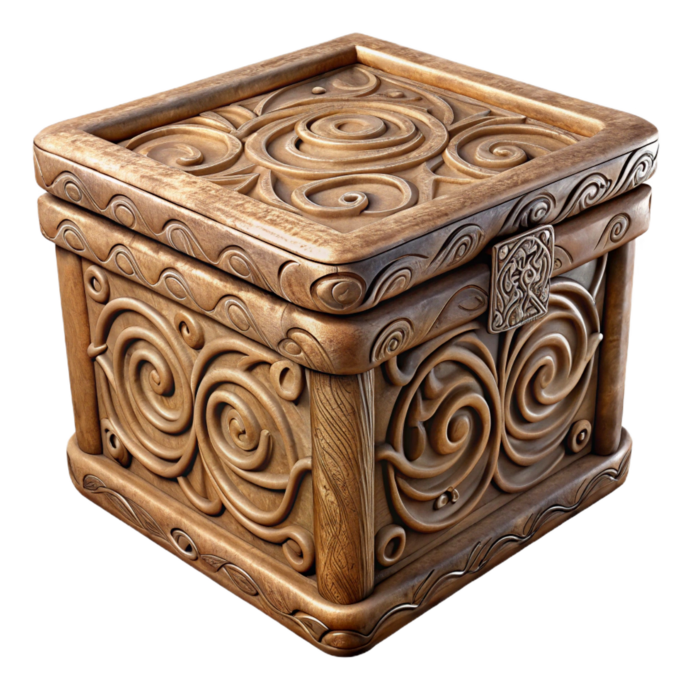 extraordinary traditional Carved Wooden Box Intricate Pattern Transparent Background premium png