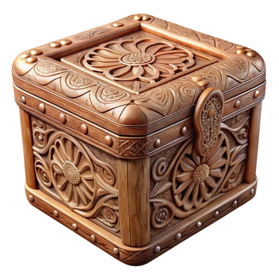 impressive artistic Carved Wooden Box Intricate Pattern Transparent Background detailed png