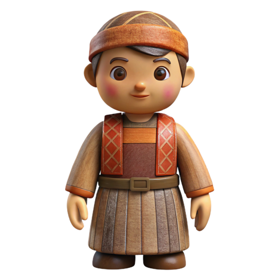 impressive classic Carved Wooden Doll with Traditional Clothing Isolated professional png