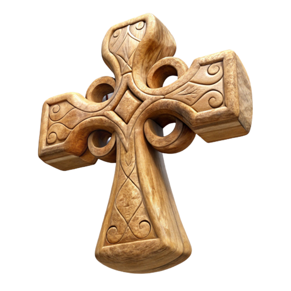 beautiful traditional Carved Wooden Cross Ornament Cutout premium png