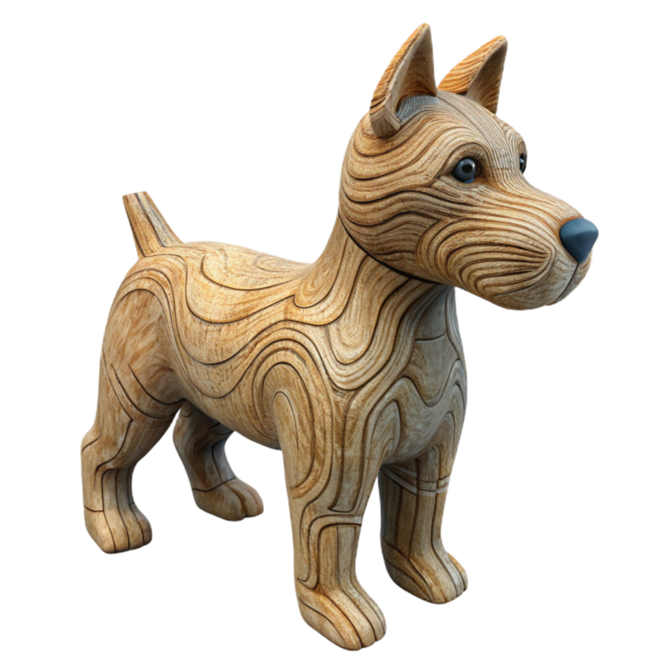 elegant abstract Carved Wooden Dog Figurine Isolated Element original png