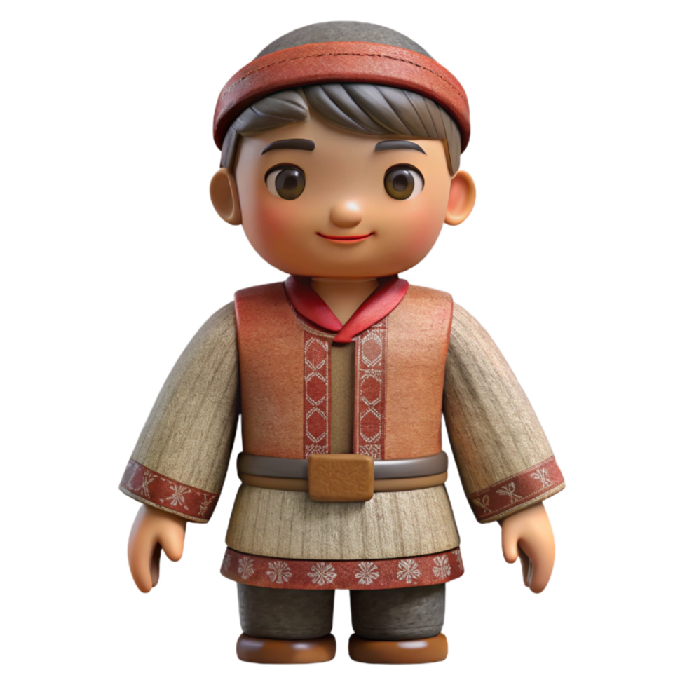 dramatic minimalist Carved Wooden Doll with Traditional Clothing Isolated premium png