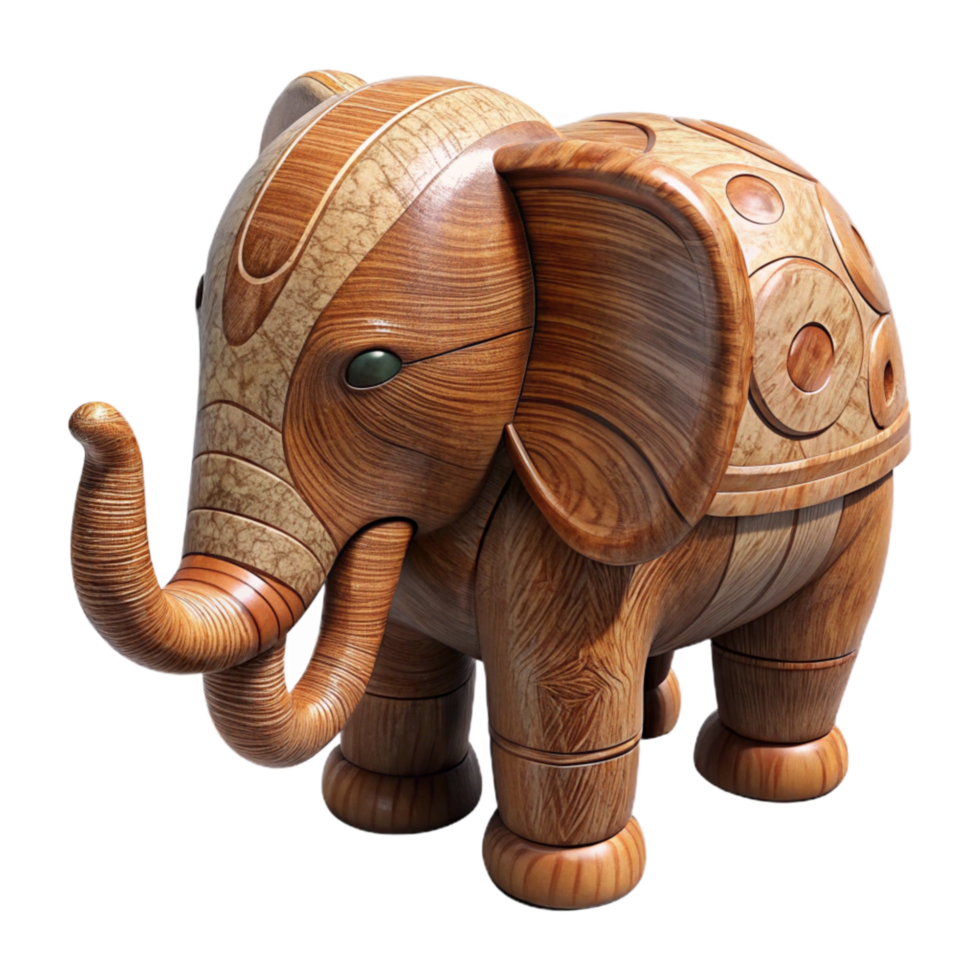 elegant rustic Carved Wooden Elephant Figurine Isolated Element genuine png