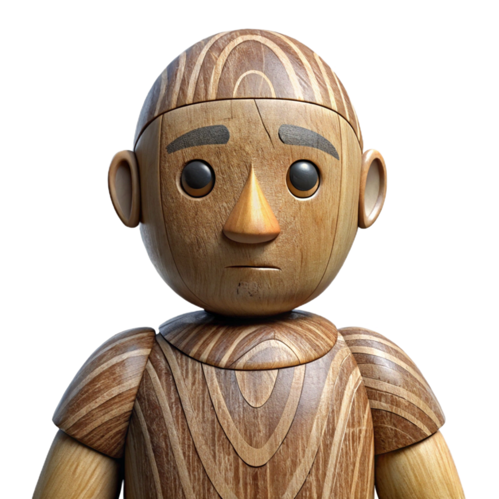 vibrant rustic Carved Wooden Figure Human Form Cutout Isolated high resolution png