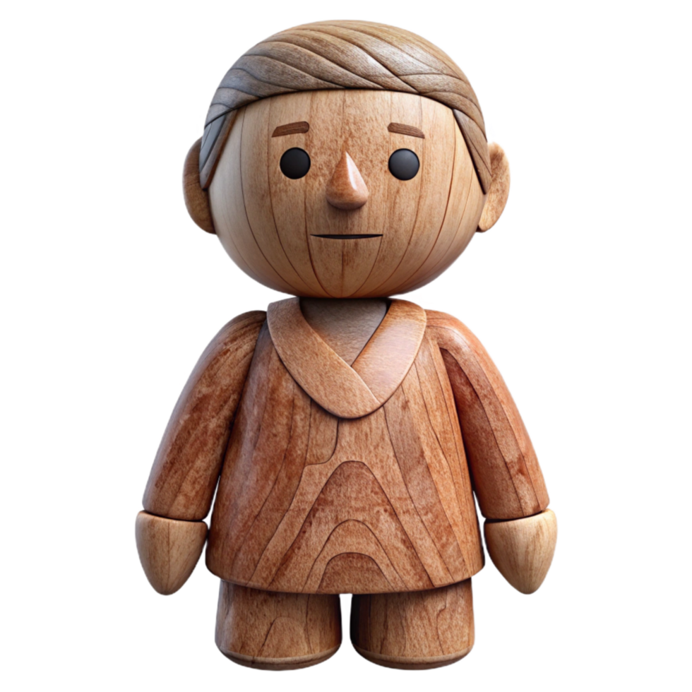 vibrant artistic Carved Wooden Figure Human Form Cutout Isolated high resolution png